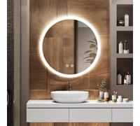 EMKE Specchio da Bagno con Illuminazione, Diametro 70cm, Specchio Rotondo con Interruttore Tattile, Antinebbia, Funzione Memoria, Luce Calda/Bianca Fredda/Neutra