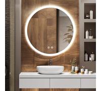 EMKE Specchio da Bagno con Illuminazione, Diametro 80cm, Specchio Rotondo con Interruttore Tattile, Antinebbia, Funzione Memoria, Luce Calda/Bianca Fredda/Neutra