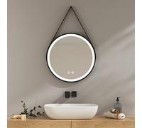 EMKE Specchio da bagno con illuminazione, diametro di 50 cm, specchio da bagno con cornice nera, 3 colori dimmerabili, funzione di memoria, touch, spegnimento automatico a risparmio energetico