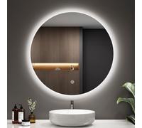 EMKE Specchio da bagno con illuminazione, rotondo, 70 cm, con interruttore touch, dimmerabile, 6500 K, 3 ore, spegnimento automatico, specchio da bagno rotondo con illuminazione, IP44, impermeabile