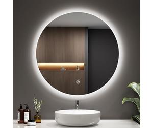 EMKE Specchio da bagno con illuminazione, rotondo, 70 cm, con interruttore touch, dimmerabile, 6500 K, 3 ore, spegnimento automatico, specchio da bagno rotondo con illuminazione, IP44, impermeabile
