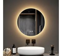 EMKE Specchio da bagno con illuminazione, rotondo, diametro 50 cm, con 3 colori luminosi, dimmerabile, funzione memoria, interruttore touch, IP44, retroilluminato a risparmio energetico, rotondo