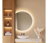 EMKE Specchio da bagno con illuminazione, semicircolare, 62 x 70 cm, 3 | Specchio a LED, funzione anti-appannamento, dimmerabile, per bagno e WC degli ospiti, controllo touch, funzione memoria