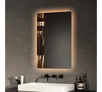 EMKE Specchio da bagno con luce, 60 x 40 cm, anti-appannamento, retroilluminazione, specchio da bagno, interruttore meccanico, due colori di luce bianca e calda, specchio a LED