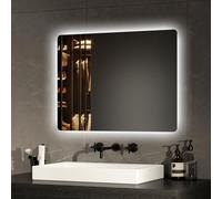 EMKE Specchio da bagno con luce, 60 x 45 cm, anti-appannamento, retroilluminazione, specchio da bagno, interruttore meccanico, due colori di luce bianca e calda, specchio a LED