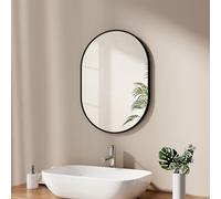 EMKE Specchio da bagno ovale, 45 x 60 cm, con cornice nera, ovale, orizzontale/verticale, colore nero, decorativo, HD da parete per bagno, corridoio