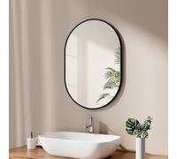 EMKE Specchio da bagno ovale, 50 x 70 cm, con cornice nera, ovale, orizzontale/verticale, colore nero, decorativo, HD da parete per bagno, corridoio