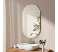 EMKE Specchio da bagno ovale 60 x 100 cm con cornice dorata, specchio da parete ovale orizzontale o verticale per bagno corridoio