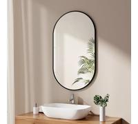 EMKE Specchio da bagno ovale, 60 x 100 cm, con cornice nera, ovale, orizzontale/verticale, colore nero, decorativo, HD da parete per bagno, corridoio