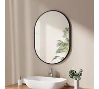 EMKE Specchio da bagno ovale, 60 x 80 cm, con cornice nera, ovale, orizzontale/verticale, colore nero, decorativo, HD da parete per bagno, corridoio