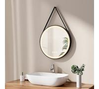 EMKE Specchio da bagno rotondo 50 cm, specchio rotondo bagno con interruttore tattile e funzione anti-appannamento, 3 colori di luce variabile, telaio nero e tracolla regolabile