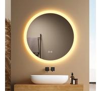 EMKE Specchio da bagno Rotondo 60x60 cm - Anti-Appannamento, Specchio bagno con luce con 3 tonalità di colore, luminosità regolabile, memoria, spegnimento automatico dopo 3 h, specchio LED