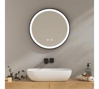 EMKE Specchio da Bagno Rotondo con Illuminazione, 50 cm - Specchio LED, 6500K, Funzione Anti-Appannamento, Interruttore Tattile, Funzione Memoria e Striscia di Specchio Nera