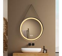 EMKE Specchio da Bagno Rotondo con Illuminazione, 50 cm - Specchio LED con 3 Colori di Luce Dimmerabili, Anti-Appannamento, Interruttore Tattile, Memoria e Striscia di Specchio Nera