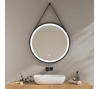 EMKE Specchio da Bagno Rotondo con Illuminazione, 60 cm - Specchio LED, 6500K, Interruttore Tattile, Funzione Memoria e Striscia di Specchio Nera