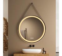 EMKE Specchio da Bagno Rotondo con Illuminazione, 70 cm - Specchio LED con 3 Colori di Luce Dimmerabili, Anti-Appannamento, Interruttore Tattile, Memoria e Striscia di Specchio Nera