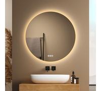 EMKE Specchio da Bagno Rotondo con Illuminazione, 70 cm - Specchio LED con 3 Colori di Luce e Dimerazione, Funzione Anti-Appannamento, Interruttore Tattile e Memoria, Specchio Rotondo per il Bagno