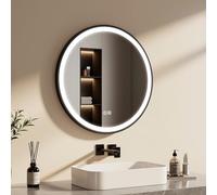 EMKE Specchio da bagno rotondo nero, 70 cm, con illuminazione e interruttore touch, 3 colori di luce dimmerabili, funzione memoria, specchio rotondo