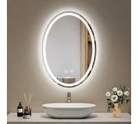 EMKE Specchio Ovale da bagno con illuminazione 50x70 cm, Anti-Appannamento, 3 colori di luce regolabili, Interruttore touch, Specchio LED da bagno, Spegnimento automatico dopo 3 ore