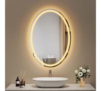 EMKE Specchio Ovale da bagno con illuminazione 60x80 cm, Anti-Appannamento, 3 colori di luce regolabili, Interruttore touch, Specchio LED da bagno, Spegnimento automatico dopo 3 ore