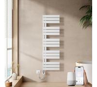 EMKE Termoarredo Elettrico Wifi, 132x40 cm, 600W Bianco | Scaldasalviette Elettrico Bagno con WIFI Termostato ,Scaldasalviette a Basso Consumo, Scalda Salviette da Bagno Elettrico