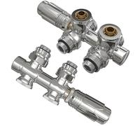 EMKE Valvola di collegamento per termosifone, con termostato, blocco rubinetto, accessori per il riscaldamento, angolo e forma passante, 7 ingranaggi, φ16 x G1/2" (2 pezzi, cromato)