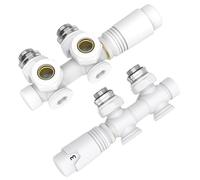 EMKE Valvola Multiblock per Radiatori, Corpo in Ottone Bianco, Interasse 50 mm - Design Combinato Angolare e Dritto, con Termostato (Per tubi da 15 mm + 16 mm, G1/2", 2 Pezzi)