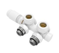 EMKE Valvola Multiblock per Radiatori, Corpo in Ottone Bianco, Interasse 50 mm - Design Combinato Angolare e Dritto, con Termostato (Per tubi da 15 mm + 16 mm, G1/2", 1 pezzo)