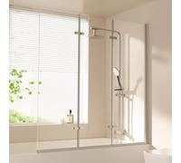 EMKE Vasca da bagno per doccia, 120 x 140 cm, 3 pezzi, pieghevole, per vasca da bagno, 6 mm, in vetro di sicurezza