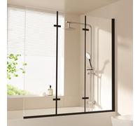 EMKE Vasca da bagno per doccia, 130 x 140 cm, colore nero, 3 pezzi, pieghevole, per vasca da bagno, parete pieghevole da 6 mm, in vetro di sicurezza