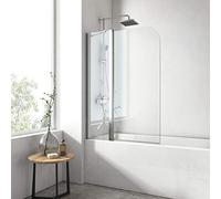 EMKE Vetro per vasca da bagno 100 x 140 cm, 1 persiana girevole+1 persiana di fissaggio, parete vasca da bagno in vetro di sicurezza da 6 mm, oscillazione di 180°, telaio cromato