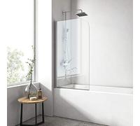EMKE Vetro per vasca da bagno 70 x 140 cm, 1 tapparella girevole, parete vasca da bagno in vetro di sicurezza da 6 mm, oscillazione di 180°,Telaio cromato,rivestimento nano facile da pulire