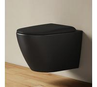 EMKE WC sospeso nero opaco, 490 × 370 × 370 mm, senza bordi con controcorrente a doppio foro e risciacquo multiforo, in ceramica, con funzione di sgancio rapido