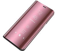 Emlivi Compatibile con Huawei P10 Lite, custodia in pelle, a specchio, per Huawei P10 Lite, custodia protettiva antiurto per PC Cover Clear View Standing Cover per Huawei P10 Lite, oro rosa