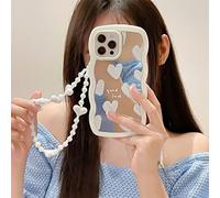 Emlivi Cover in silicone per iPhone 12 Pro Max con perla e cinturino a catena, trasparente morbido antiurto, custodia protettiva con corda per iPhone 12 Pro Max, motivo: amore