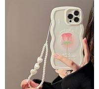 Emlivi Custodia per iPhone 12 Pro Max con braccialetto di perle floreali alla moda custodia protettiva per cellulare protettiva dolce fragola bumper cover morbido silicone TPU Case per iPhone 12 Pro