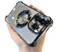 Emlivi Custodia per iPhone 15 Pro Max, con brillantini, trasparente, magnetica, con paillettes, protezione per fotocamera magnetica, in TPU, antiurto, con brillantini, per iPhone 15 Pro Max, colore