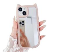 Emlivi Custodia per iPhone 16 Plus con specchio, graziosa custodia per cellulare con gatto 3D, motivo orecchie di gatto, custodia protettiva con specchio per il trucco in TPU, cover carina gattino per