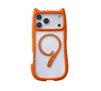 Emlivi Custodia per iPhone 17 Pro, trasparente, magnetica, con orecchie di gatto 3D, in morbido TPU, bumper Kitty Cover per iPhone 17 Pro, arancione