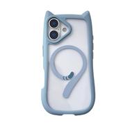 Emlivi Custodia per iPhone 17 Pro, trasparente magnetica, con orecchie di gatto Kawaii, custodia protettiva in morbido TPU Bumper Kitty Cover per iPhone 17 Pro, blu