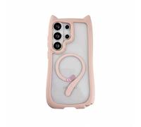 Emlivi Custodia per Samsung Galaxy S24, trasparente, magnetica, trasparente, con orecchie di gatto 3D, in morbido TPU, bumper Kitty Cover per Samsung S24, rosa