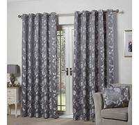 Emma Barclay Butterfly Meadow-Tende con Occhielli in Tessuto Jacquard Completamente Foderate, Poliestere, Argento, Width 90 x Drop 72" (228 x 183cm)