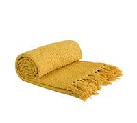 Emma Barclay Coperta in Cotone Riciclato a Nido d'Ape, Tinta Unita, per Sedia e Divano, Colore Giallo ocra, 90 x 100 (228 x 254 cm)