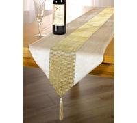 Emma Barclay Eclat - Runner con nappe luccicanti, colore: visone e oro, 33 x 183 cm