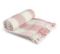 Emma Barclay Frisco - Coperta tradizionale in cotone riciclato a quadri per sedia, divano, colore: rosa cipria, 50 x 60 (127 x 152 cm)