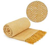 Emma Barclay Herringbone Tasselled Recycled Cotton Throw Gettare, Cotone, ocra, 50x60 (127x152cm)