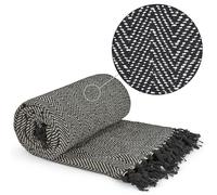 Emma Barclay Herringbone - Coperta in Cotone Riciclato con Motivo a Spina di Pesce, per Sedia, Divano, Letto, copriletto, Colore Nero, 70 x 100 (178 x 254 cm)