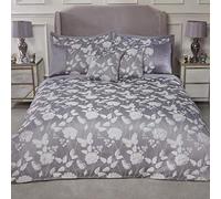 Emma Barclay Set di Biancheria da Letto con Copripiumino in Jacquard di Lusso, Motivo: Prato di Farfalle, Poliestere, Argento, Super King