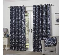 Emma Barclay Tende completamente foderate per camera da letto, soggiorno, jacquard con occhielli, due pannelli, collezione floreale con prato e farfalle, 229 x 229 cm, blu navy