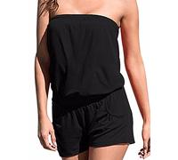 EMMA Estate Donne Chic Pantaloni Corti Cotone Tuta Pagliaccetto Senza Bretelle(BL1,M)